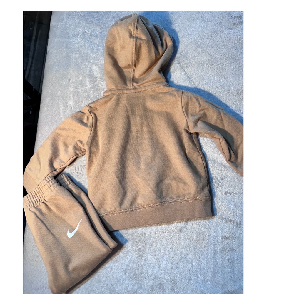 Nike Baby Boys Tan Khaki Fleece Zip Up Hoodie and Joggers Tracksuit Set 9M - Picture 4 of 4